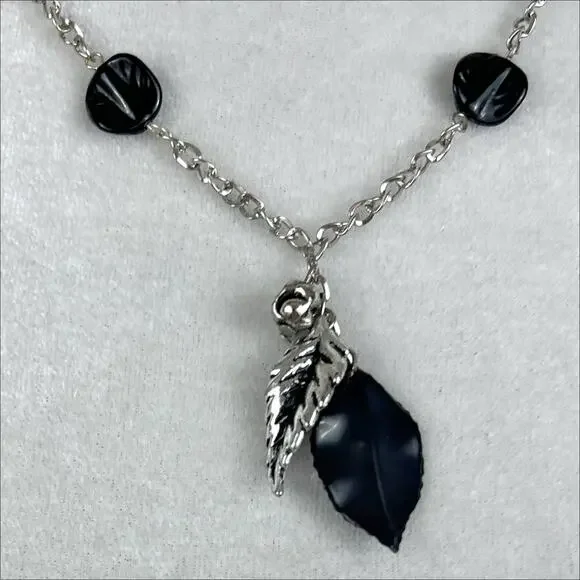 Handmade Silver Tone Chain Necklace With Leaf Charms Pendant Hand Crafted - Picture 2 of 3